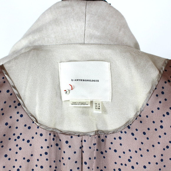 Anthropologie Evaline Textured Coat Natural Oatmeal Shawl Collar A Line Midi 0 - Picture 7 of 8